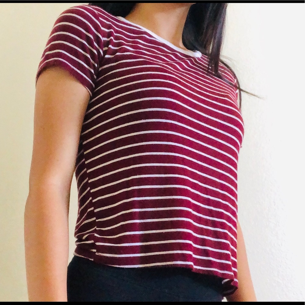 burgundy striped tee